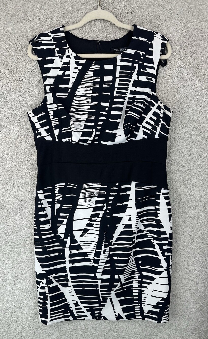 Bisou Bisou Michele Bohbot Black White Dress Size 14 Polyester Spandex Stretch